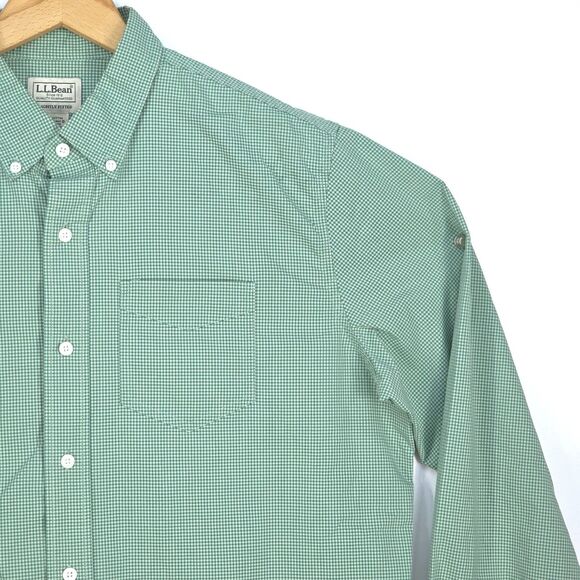 LL Bean Green Check‎ Shirt Mens Large Button Down Slightly Fitted Officecore Dad - Picture 12 of 16